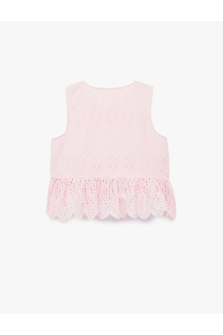 Koton Fırfırlı Bisiklet Yaka Brodeli Pamuklu Bluz Pembe 6skg60049aw Gül