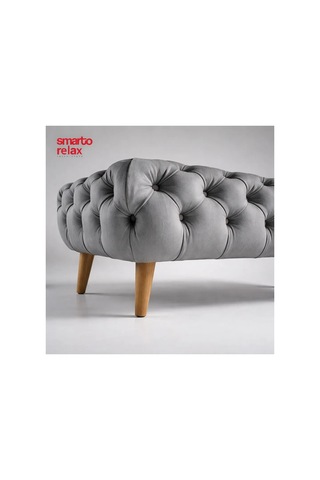 Smarto Relax Swiss Style Puf Adelboden Kapitone Puf,baby Face Polyester Kaplama,ahşap Ayaklı 100 X 50 X 45 Cm Kapitone Puf,ayaklı Gri