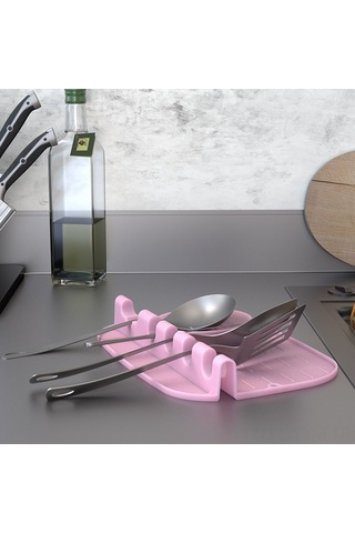 Mutfak İki Bir Arada Silikon Kaşık Matı Kirlenmeye Karşı Koruyucu Süzme Spatula Çorba Kaşığı Matı Mutfak Sofra Takımı Depolama Rafı Siyah Siyah