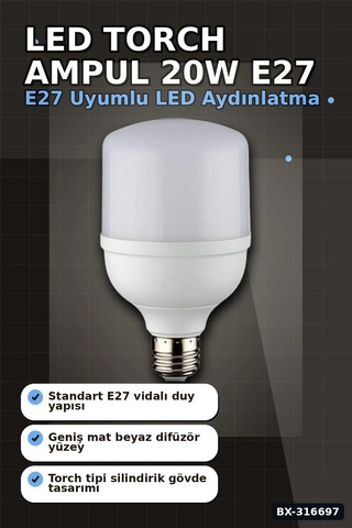 Led Torch Ampul 20w 3200k Gün Işığı E27 Duy 1980 Lümen Ev Ofis Aydınlatması 1 Adet Bx-316697