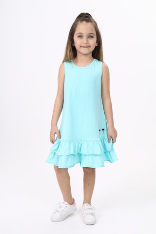 Toontoy Kız Çocuk Palmiye Baskılı Fırfırlı Elbise Su Yeşili