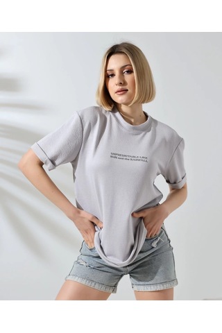 Genel Markalar Bisiklet Yaka Baskılı Slim Fit T-shirt - Boyalı Gri - Çok Renkli