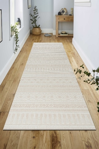 Modern Geometrik Tasarımlı Jüt Dokuma Loop Sisal Bej Halı Bej