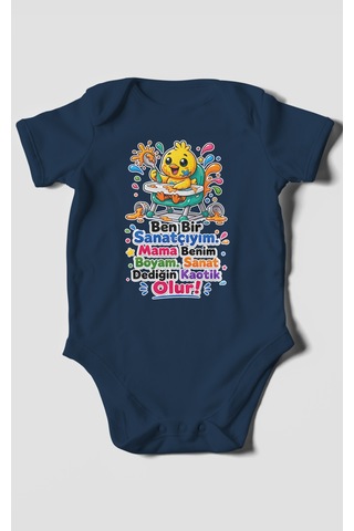 Morivokids Ben Bir Sanatçıyım Yazılı Kısa Kollu Bebek Body %100 Pamuk Lacivert