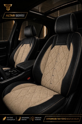 Vw Golf 2003+ Uyumlu Altar Serisi Tay Tüyü Bej Siyah Premium Koltuk Kılıfı