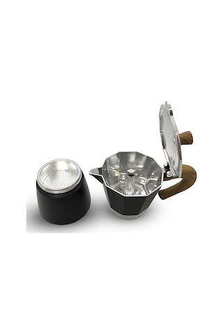 Horecamark Aluminyum Moka Pot 6 Kupa Siyah 6 Cups Moka Pot