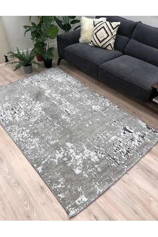 Gri Siyah Çift Taraflı Modern Yıkanabilir Antibakteriyel Halı - Yo10407a Gri - Syah