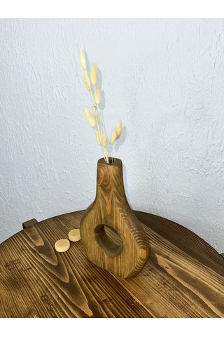 O&a Wood Doğal Ahşap Dekoratif Biblo Vazo Koyu Meşe