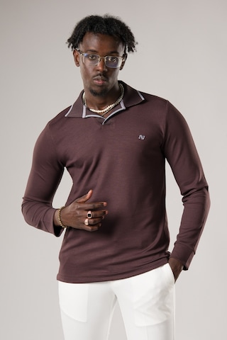 Advante Slimfit Düğmesiz V Polo Yaka Likralı Uzun Kol Mevsimlik Sweatshirt Koyu Kahverengi