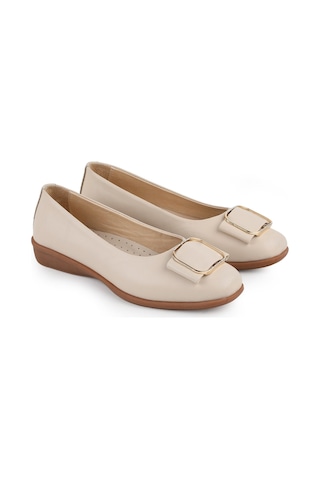 Libero L076.3101 Hakiki Deri Tokalı Esnek Kauçuk Taban Kadın Loafer Casual Ayakkabı Bej