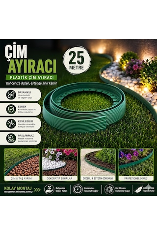25 Metre Plastik Çim Ayracı Ayıraç Esnek Peyzaj Bordürü Park Bahçe Çim Bitki Yayılım Önleme Aparatı Genel