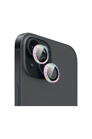 Apple iPhone Uyumlu 14 / 14 Plus İçin Ipg Prolens Kamera Lens Koruyucu Elmas Kesim Çerçeveli, Kırılmaz Cam Çok Renkli