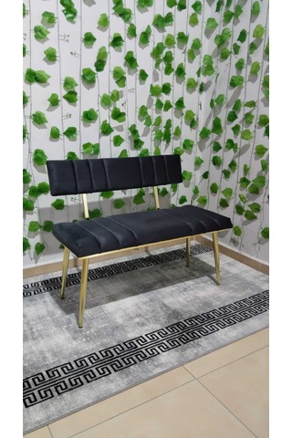 Özcan Metal Metal Ayaklı Metal Kasalı Sırtlı Gold Gri Bench Mutfak Salon Antre Yatak Odası Puf Bank Oturak Antrasitgri