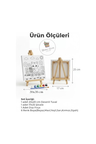 Çocuk Tuval Boyama Seti Bisikletli Kedicik Şövale Dahil