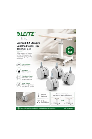 Leitz Ergo Elektrikli Sit Standing Çalışma Masası İçin Tekerlek Seti 4'lü - Gri 53740085 Çok Renkli