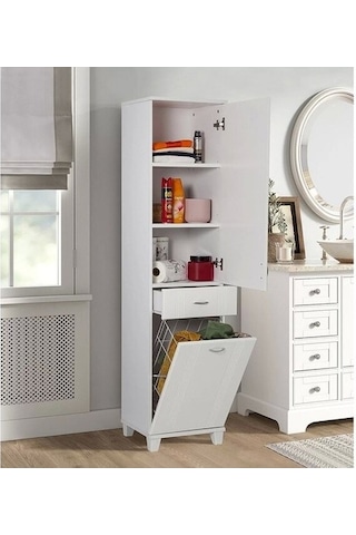 Banyo Ve Mutfak Boy Dolabı Çamaşır Sepetli Beyaz Çok Renkli