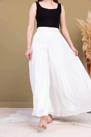 Lodmela Beli Lastikli Pliseli Şifon Pantolon 6030-beyaz Beyaz
