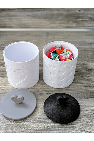 Buradabulabilirsin 3d Baskı 2li Kalp Desenli Kapaklı Kavanoz Seti Kalp Tepelikli Dekoratif Saklama Kabı 8x8,5 Cm Bbz