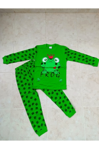 Bilge Trend Kurbağa Prens %100 Pamuklu Penye Çocuk Pijama Takımı Yeşil