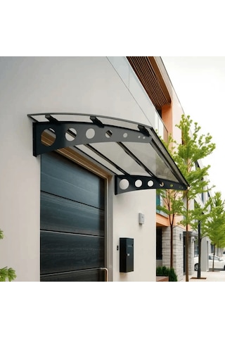 SundurmaX Pratik Metal Sundurma 120x100 Oval Serisi Kapı Üstü Sundurma Antrasit - Şeffaf
