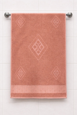 Eponj %100 Pamuk 70x140 Jakarlı Banyo Havlusu 450 Gr Kendinden Desenli Kiremit