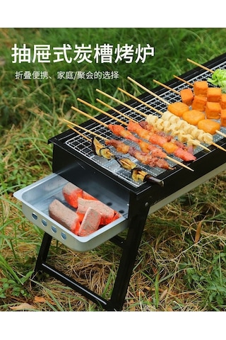 Pazly Katlanır Piknik Mangal, Taşınabilir Barbekü Raflı, Kamp İçin Siyah Siyah