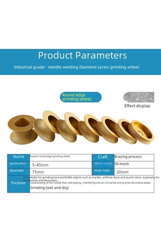 Tongxida Mermer, Kuvars, Seramik İçin Yarım Dairesel Taş Zımpara Tekerleği - 10mm Hızlı Ve Dürtüye Dayanıklı