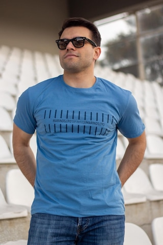 Erkek İndigo Çizgi Baskılı Normal Kesim Bisiklet Yaka Erkek Tişört 22etshmros 001