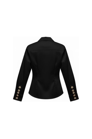 Miss Poem Kadın Siyah Slim Fit Kol Düğme Detaylı Gömlek Siyah