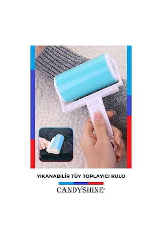 Candyshine Yıkanabilir Kedi Köpek Tüy Saç Kıl Temizleyici Toz Toplayıcı Rulo Beyaz - Mavi