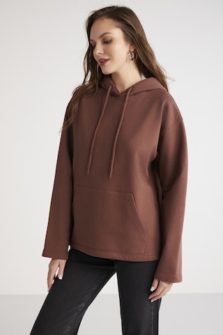 Ethıquet Pıper Kadın Içi Polarlı Yumuşacık Comfort Fit Kapüşonlu Kanguru Cepli Kahverengi Sweatshirt