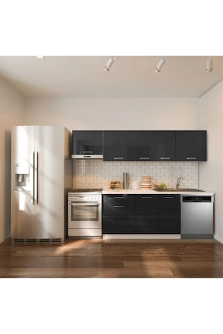 Loşnna Hazır Mutfak Dolabı 260 Cm-beyaz Laminat Tezgah Dahil-bulaşık Makinesi Yeri Mevcut-parlak Antrasit