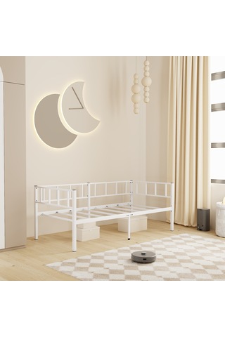 Zenit Metal Karyola Beyaz, Korkuluklu Karyola, Daybed, Ölçü Seçe Tek Kişilik