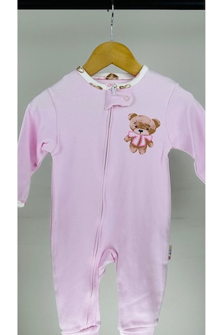 Ayıcık Desenli Fermuarlı Pamuklu Kız Bebek Tulum 001