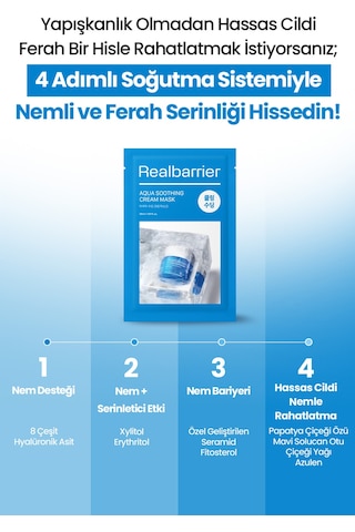 Hassas Cildi Serinleten Nemlendirici Krem İçeren Kağıt Maske Realbarrıer Aqua Soothing Cream Mask