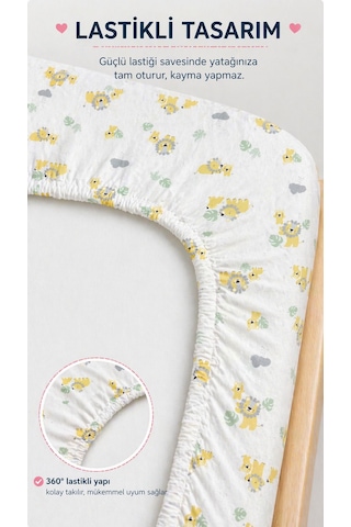 Pamuklu Penye 70x140 Lastikli Bebek Çarşafı Lastikli Beşik Çarşafı Bebek Çarşafı Aslan