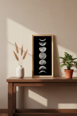 Ayın Evreleri Tablosu 60x25 Cm Çerçeveli Duvar Tablosu Moon Phases Dekoratif Tablo