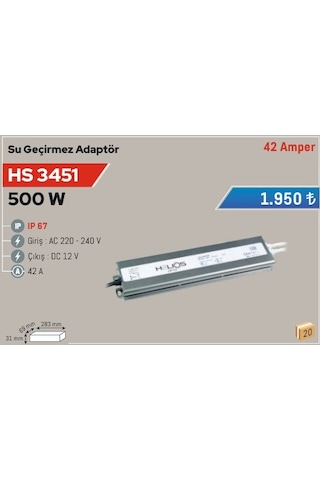 500w Su Geçirmez Adaptör, 12v 42a Hs 3451 Gri