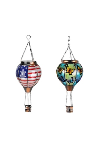 Sıcak Hava Balon Güneş Feneri İle Titreyen Alev Işığı Açık Bahçe Bahçesi Dekorasyonu, Bayrak+kelebek