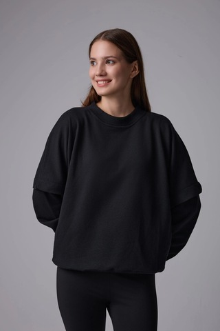 Defys Kadın Bisiklet Yaka Kol Detaylı Oversize Fit Basic Sweatshirt Siyah - 598314741 Siyah