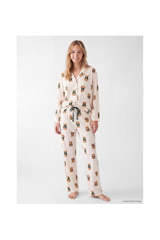 Lcw Young Pembe Gömlek Yaka Baskılı Kadın Pijama Takımı