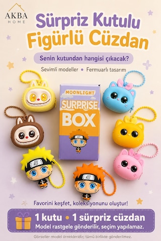 Sürpriz Kutulu Figürlü Mini Cüzdan Fermuarlı Çanta Süsü Ve Aksesuarı Rastgele Model, 1 Adet