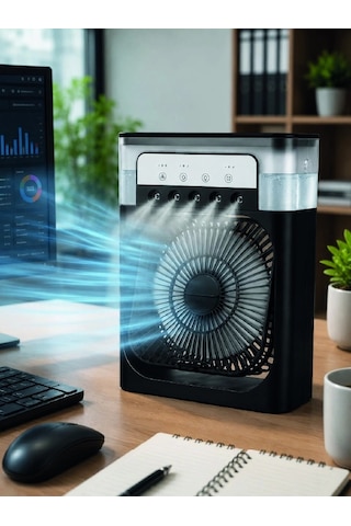 Püskürtmeli Masaüstü Fan 5 Başlıklı Serinletici, 600 Ml Su Haznesi, 3 Kademe Fan, Type-c Bağlantı