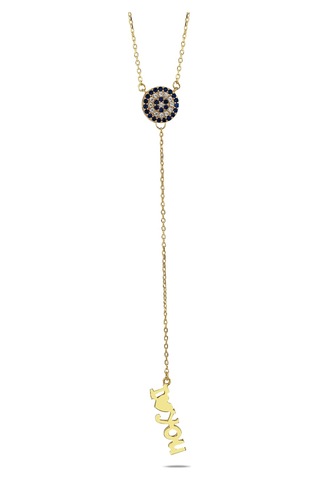 Kuyumcudukkani Zincirli"ı Love You Yazılı Nazar Boncuklu"kolye-37183-g-m Gold