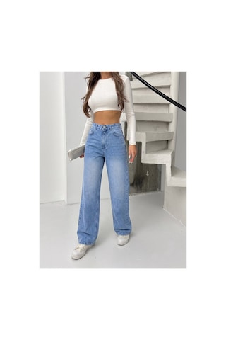 Bluemarlin Taş Yıkama İşlemli Yüksek Bel Straight Denim Pantolon Taş Yıkama