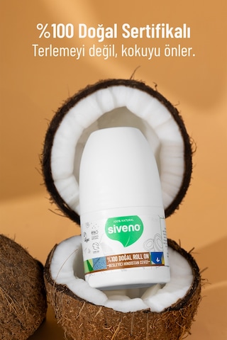 Siveno %100 Doğal Roll On Hindistan Cevizli Deodorant Ter Kokusu Önleyici Bitkisel Leke Bırakmayan Vegan 50 ML