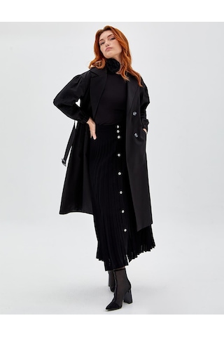 Kadın Nakışlı Lazer Kesim Trençkot - Siyah Siyah