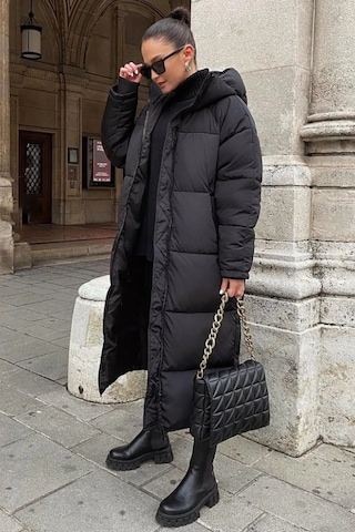 Mad Girls Koyu Siyah Uzun Şişme Mont Mg1303 Koyu Siyah