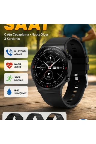 Üç Kordonlu Akıllı Saat Nabız Ölçer Bluetooth Arama Ve Sağlık Takip Özellikli