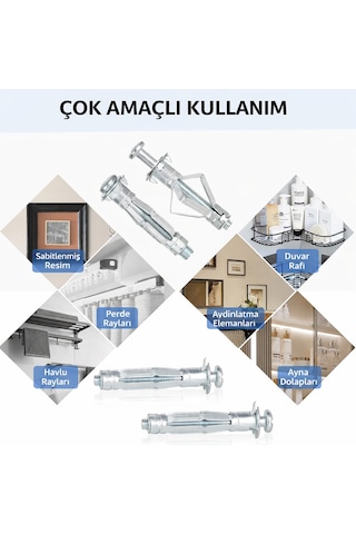 4x46 Metal Paraşüt Dübeli Alçıpan, Çelik, Tuğla & Bims Duvar Uyumlu Boşluk Dübel 5 Adet
